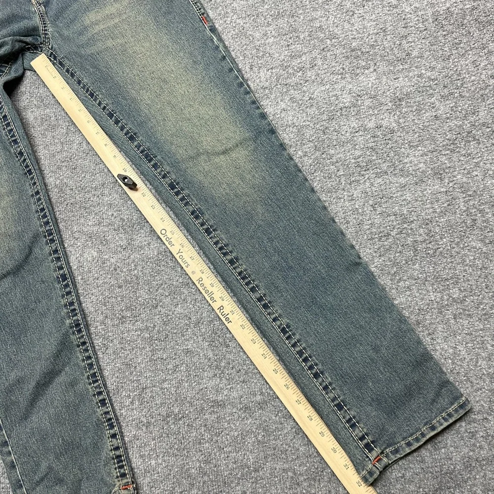 True Religion Jeans Mens 31x32 Blue Geno Big T Flap Slim Stretch Zip Fly
